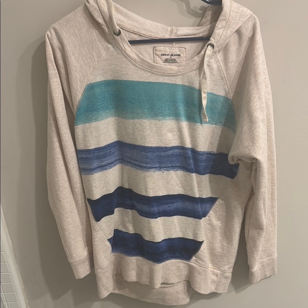 Dkny Cream and Blue Cowl Neck Sweater